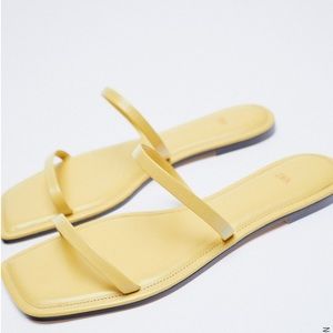 ZARA Square Toe Leather Sandals Slides